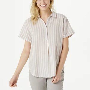 Denim & Co Naturals Printed Linen Blend Top  11656